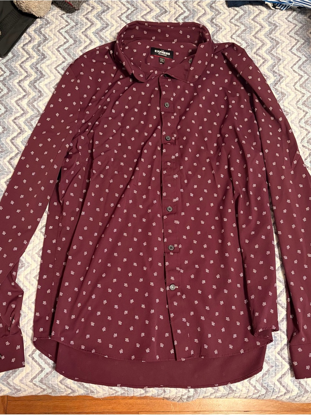 Express Men's Maroon Printed Long-Sleeve Button-Down Shirt